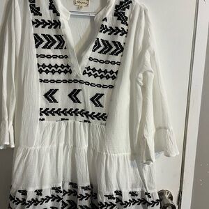 White and Black Patterned Blouse